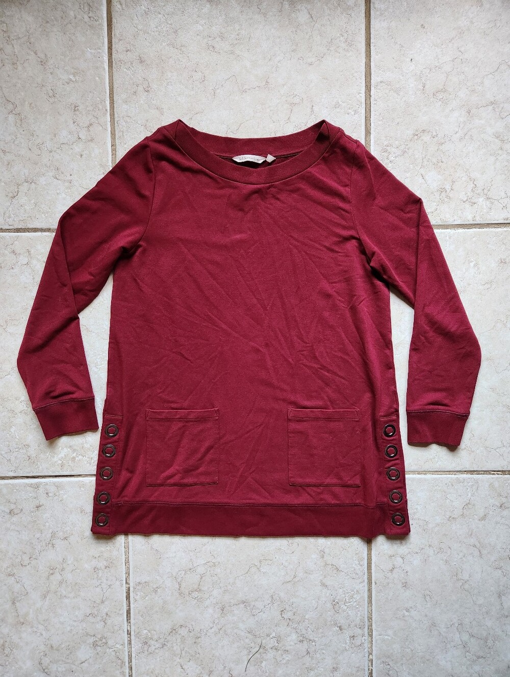 Soft Surroundings Burgundy Red Grommet Side Sweatshirt Tunic M